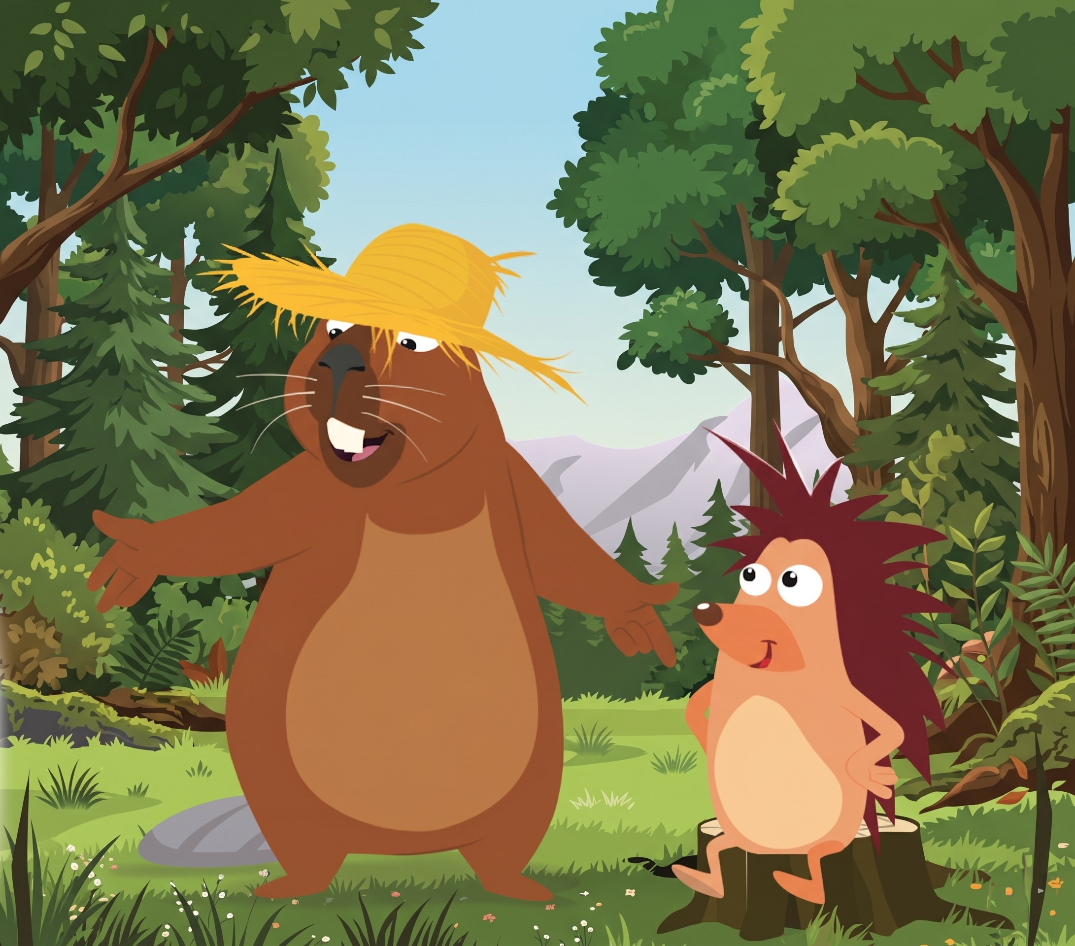 Pflasterpass Maskottchen — Biber und Igel im Wald